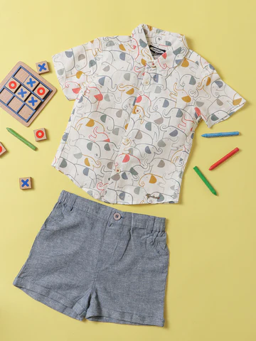 Nauti Nati Boys Multicoloured Grey Printed Shirt with Shorts